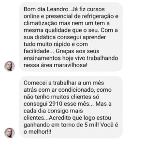 Avaliação 5 estrelas de aluno no curso técnico de ar condicionado — refrigeração e climatização com mais clientes